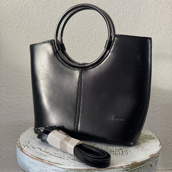 Daniela Moda Vera Pelle Leather Ring Handbag Made in Italy Sleek Chic Minimalist - Picture 13 of 13